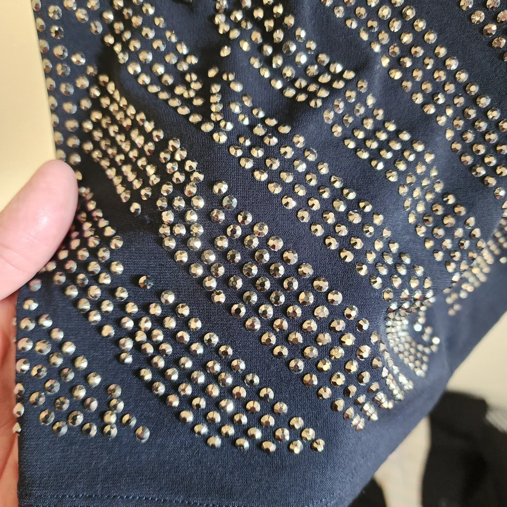 Carmen Marc Valvo Black Midi Dress with Silver Studded Accents - Picture 8 of 11